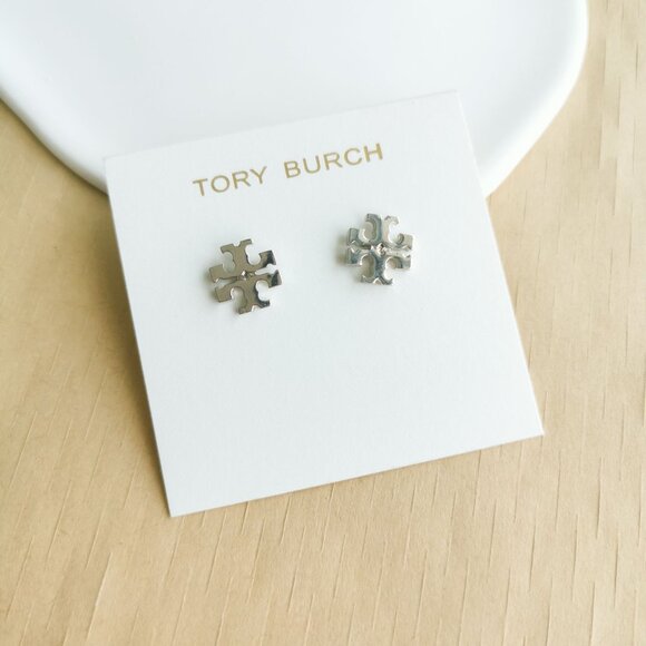 Kira - Tory Burch Silver T-Logo Stud Earrings - Picture 1 of 4